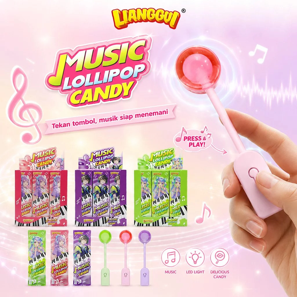 Lianggui 1 Kotak Permen Musik Lollipop Candy Rasa Apel Stroberi Anggur, 1 Box Isi 9 Pcs...
