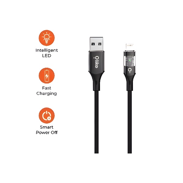 OLIKE D103L AUTOMATIC POWER OFF TRANSPARANT DATA CABLE LIGHTNING BLACK