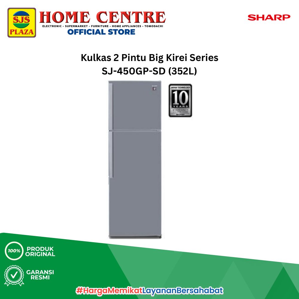 Sharp Kulkas 2 Pintu Plasmacluster SJ-450GP-SD