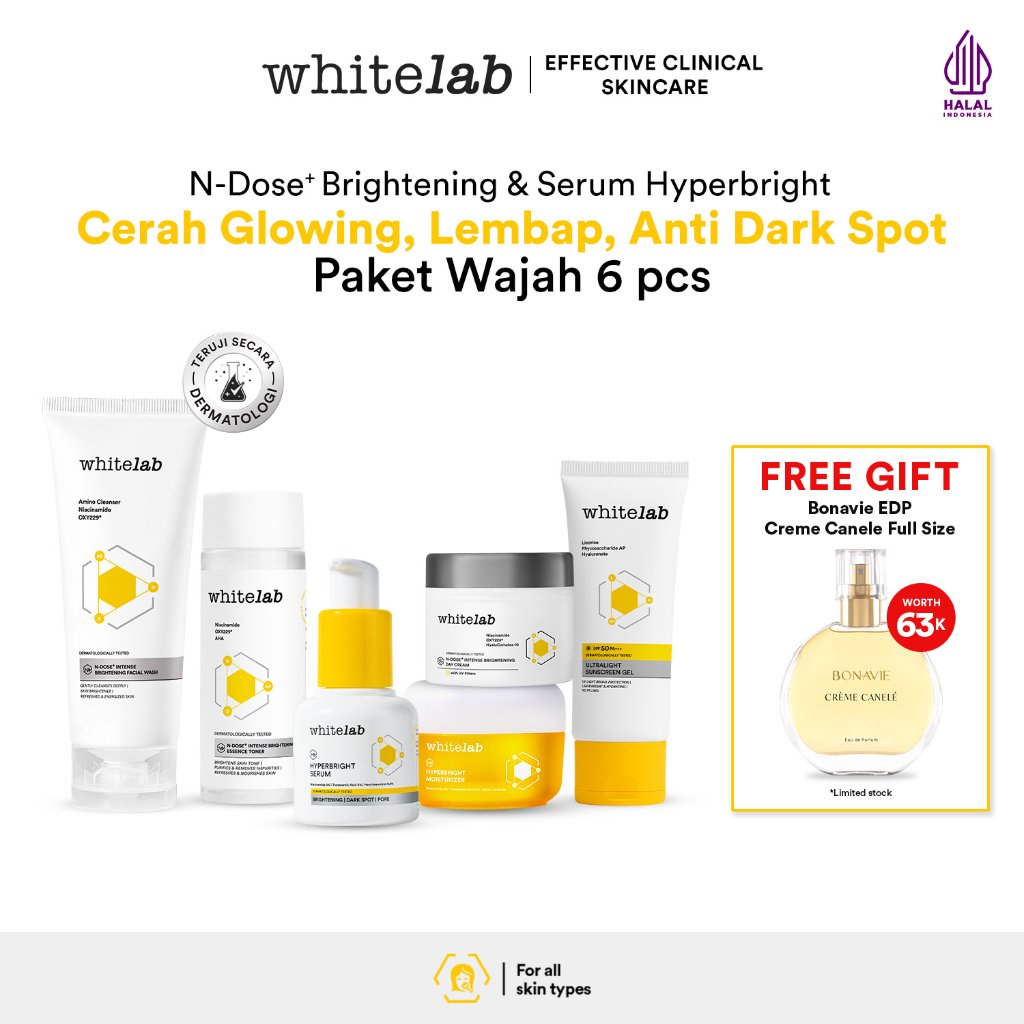 Whitelab Paket Wajah Brightening Niacinamide Facial Wash, Toner, Serum, Moisturizer, Sunscreen - 6 p