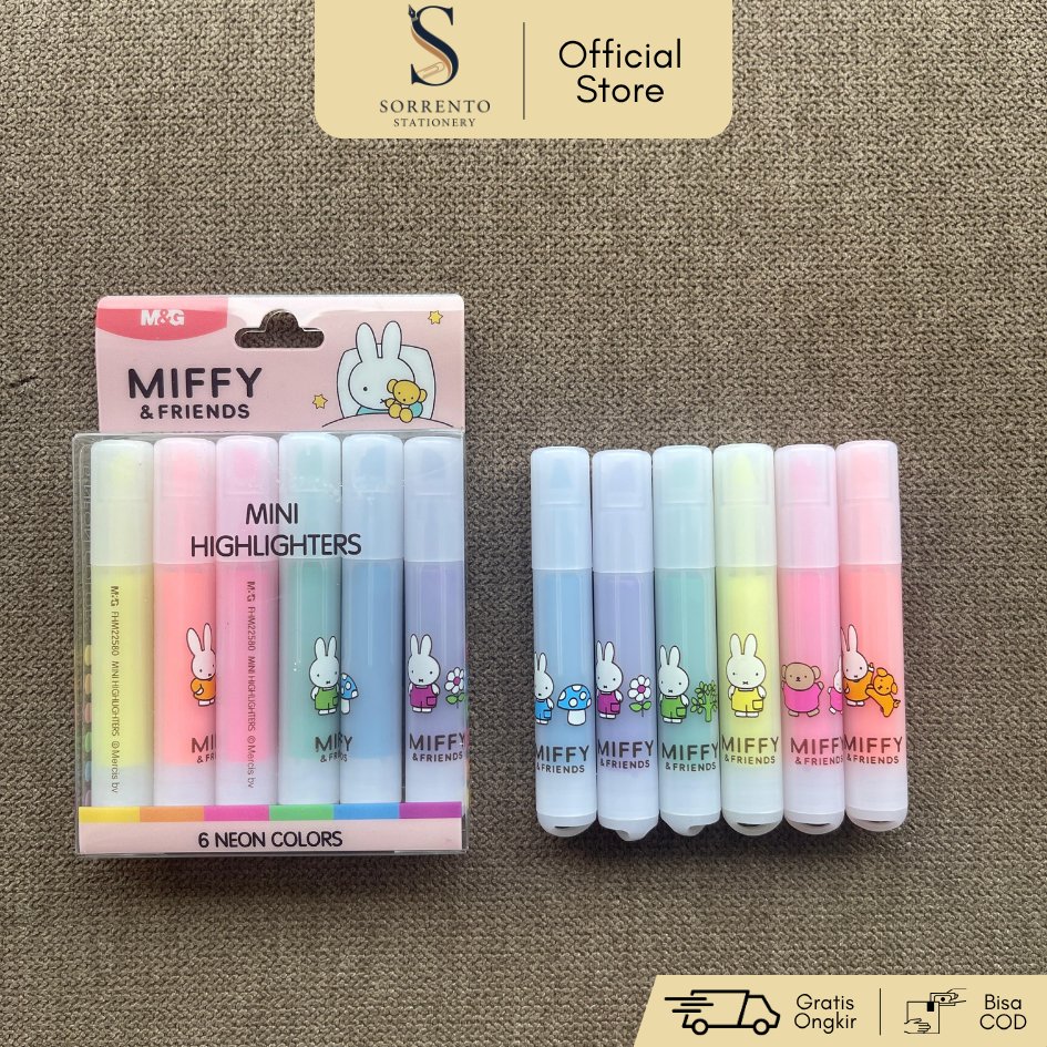 SORRENTO - M&G Mini Highlighters Miffy & Friends 6 Neon Colors Stabilo Warna Mini Lucu