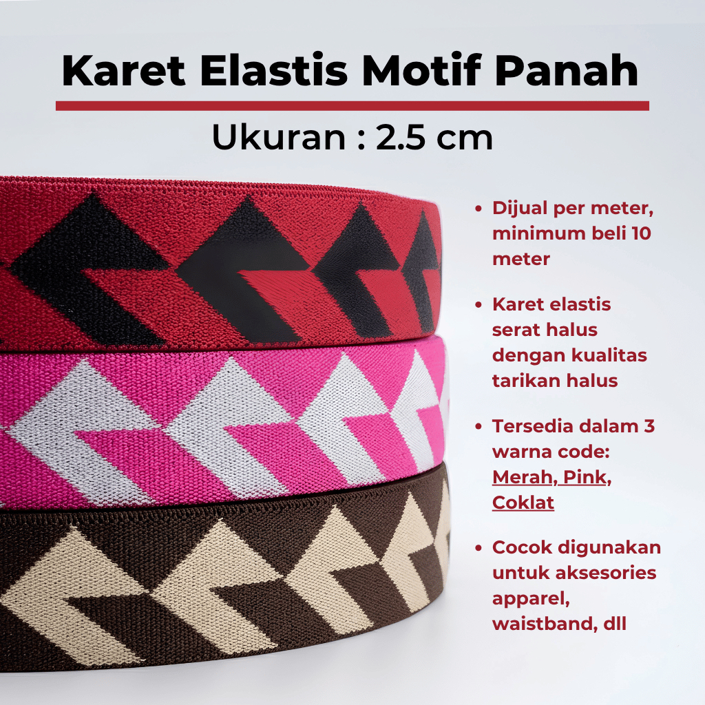 Karet Elastis Motif 2.5cm | Karet Elastis Salur | Karet Sintetis | Aksesoris List Celana | Motif Sal