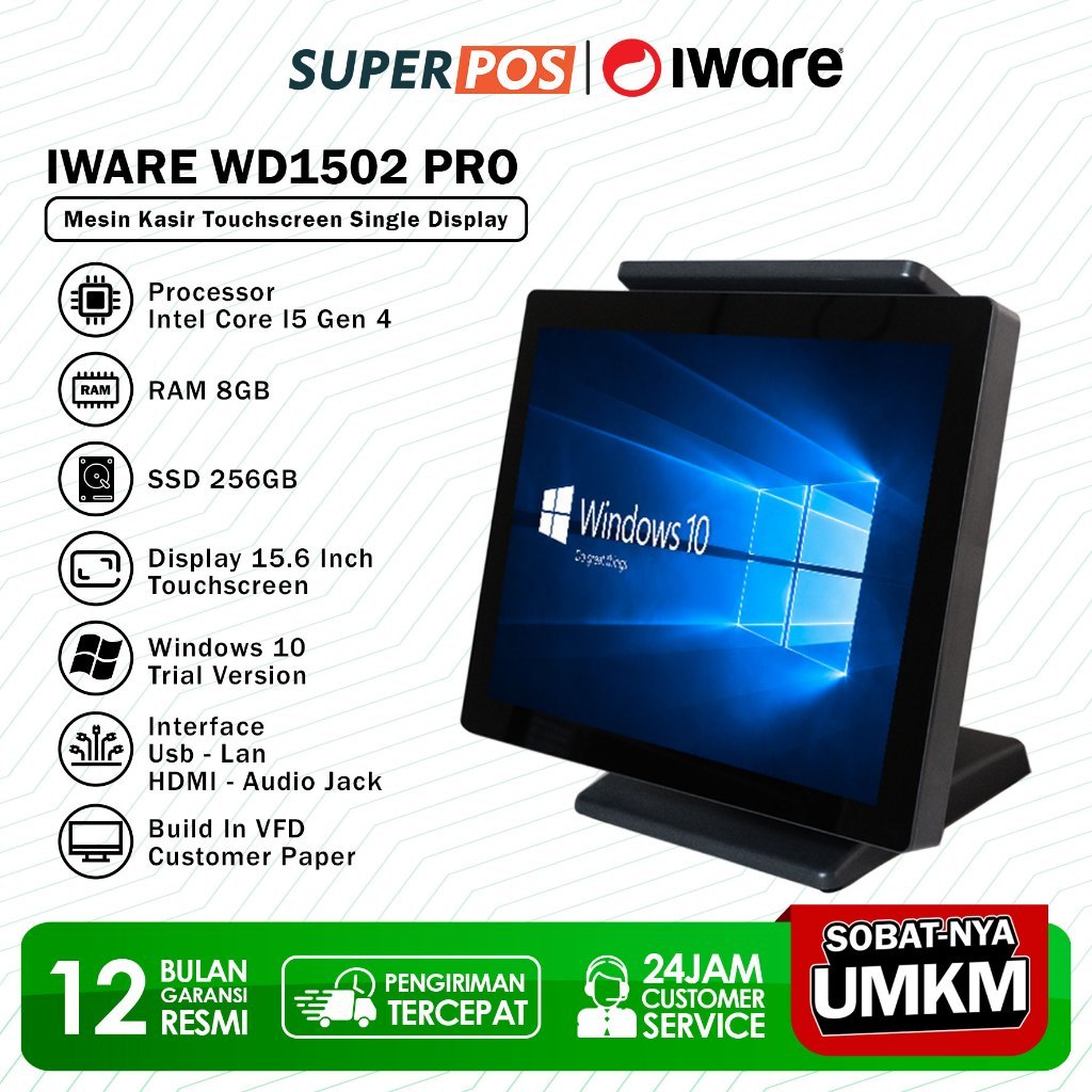 Iware WD-1502 Pro Pos All in One Mesin kasir 15.6 Touchscreen Intel Core I5 Ram 8GB / SSD 256GB
