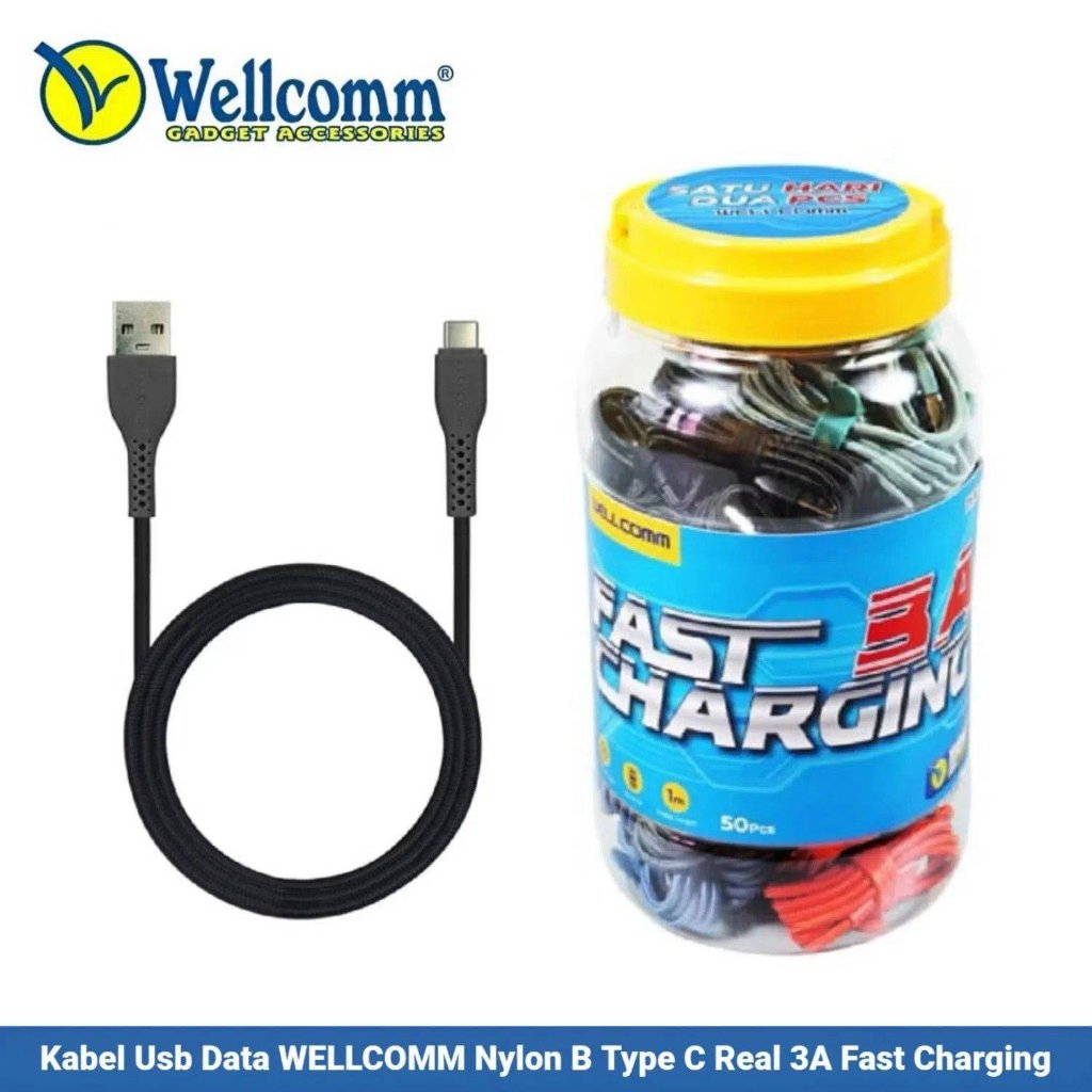 Kabel Usb Data WELLCOMM Nylon B Type C Real 3A Fast Charging Original