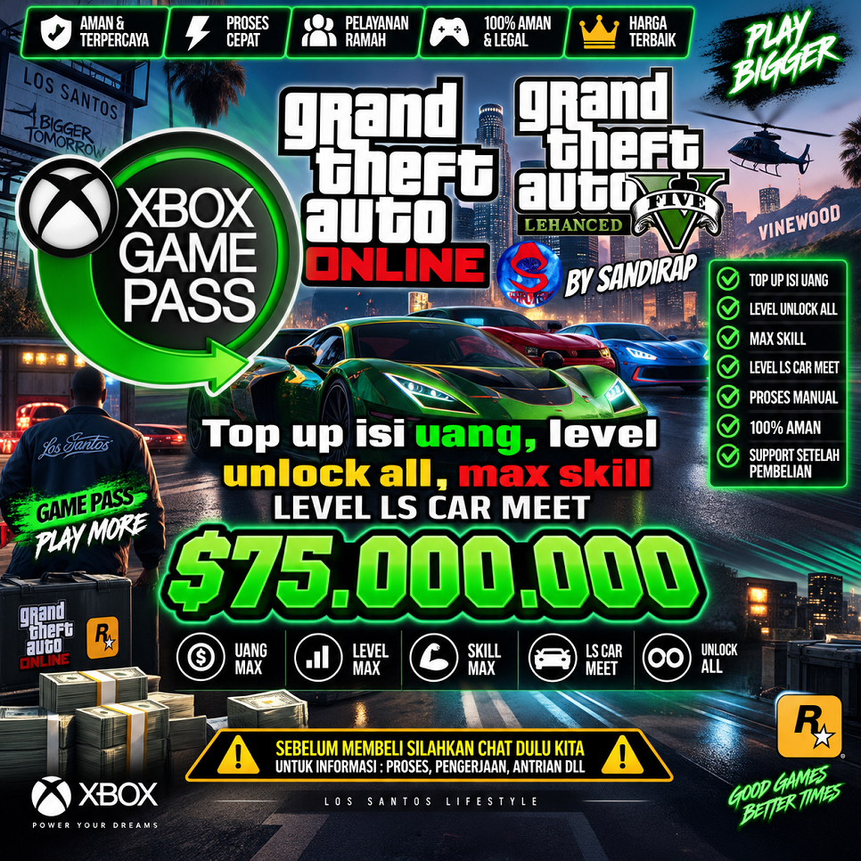 (GARANSI) Uang Xbox PC Game pass money cash - GTA 5 ONLINE