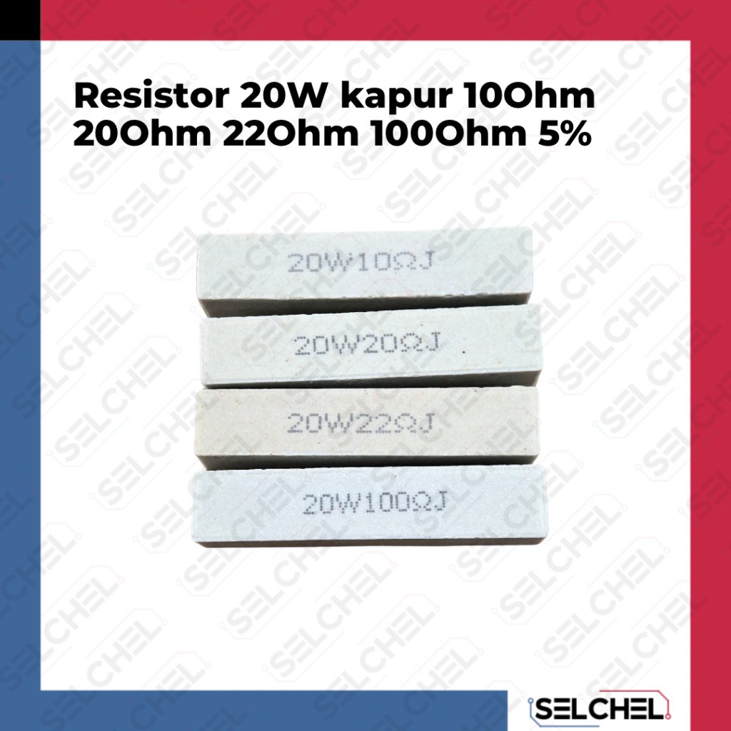 Resistor Kapur 20W 10Ohm 20Ohm 22Ohm 100Ohm 5% Cement Wirewound Power Resistor PSU Power Supply