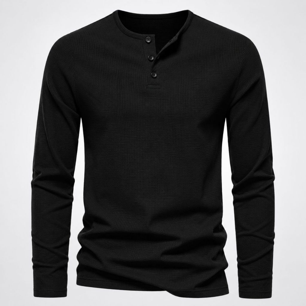 KAOS KANCING HENLEY WAFFLE KNIT LENGAN PANJANG/KAOS KANCING KNIT PRIA POLOS