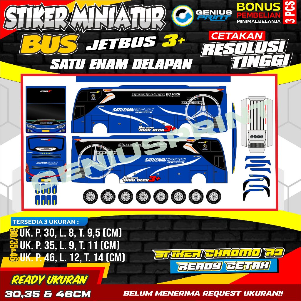 Stiker miniatur bus [ JETBUS 3+ ] Livery 168 | Pandawa 87 | Buana Citra | Bintang Timur | Akas NR | 