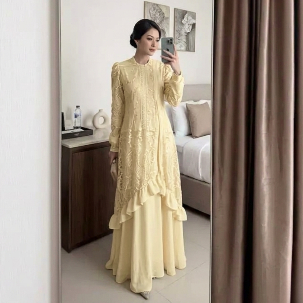 Gamis Bianca Dress Brukat Muslimah Mewah Elegant | Dress Kondangan Lebaran Bridesmaid Kekinian
