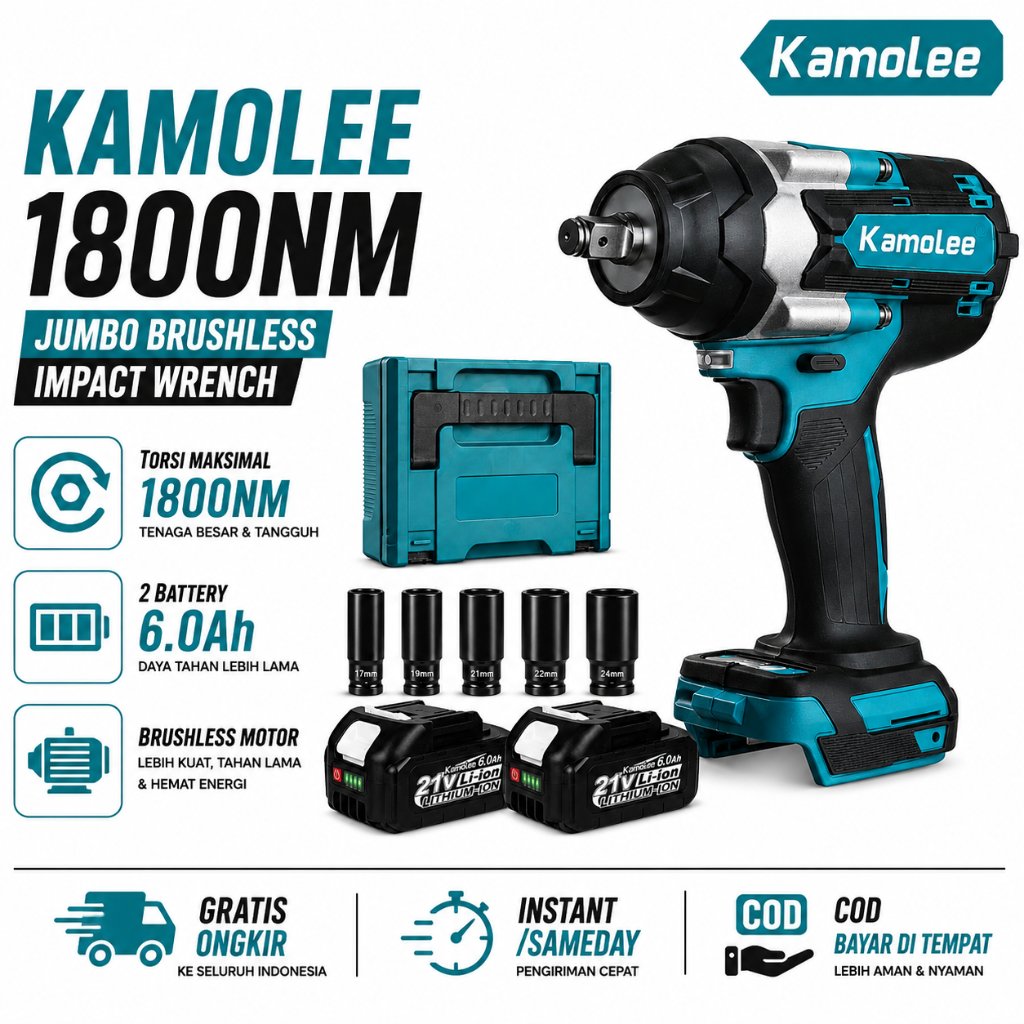 KAMOLEE DTW800 Brushless Impact Wrench 1800NM 2 Battery 6.0Ah | DTW500 Brushless Impact Wrench 1200N