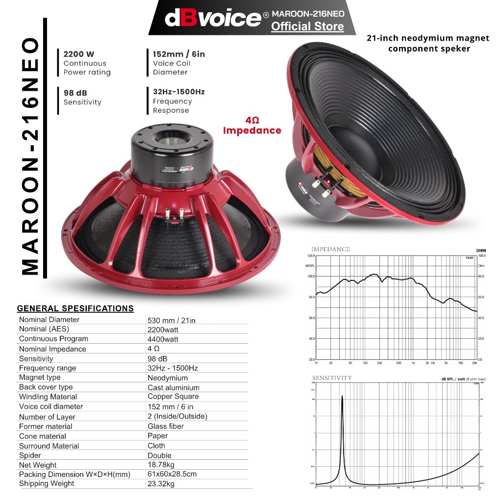 Speaker Component dBvoice MAROON-216NEO 21Inch 4Ohm Neodymium