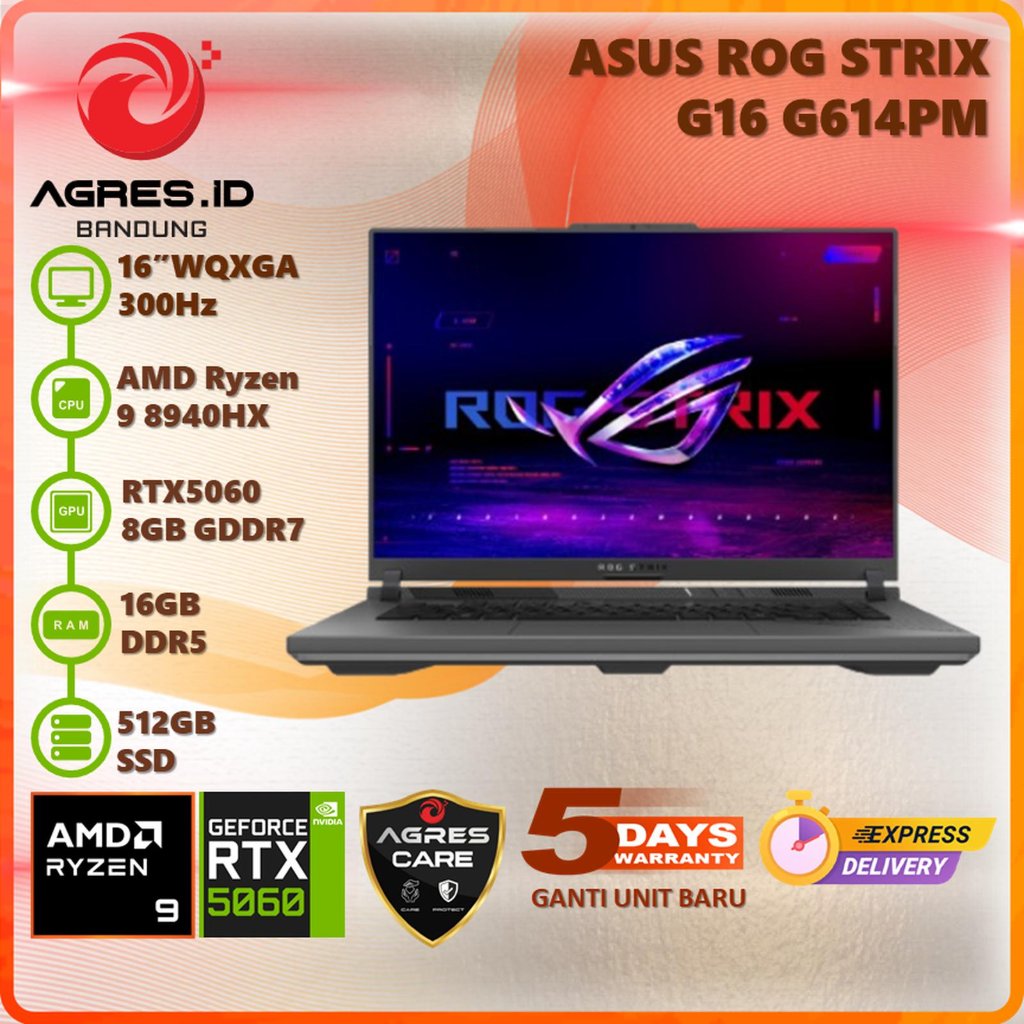 ASUS ROG STRIX G16 G614PM RYZEN 9 8940HX RTX5060 16GB 512GB 16" WQXGA IPS 300HZ