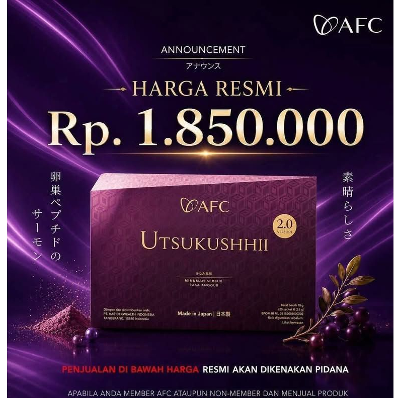 AFC Utsukushhii Japan Original BPOM | Vitamin Salmon DNA Collagen Detox Usus & Imun Tubuh Premium