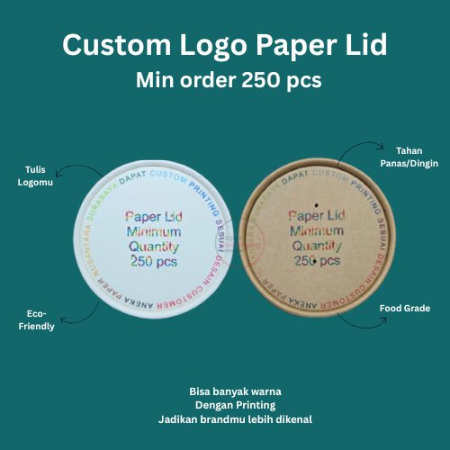 Custom Print Logo Kraft White Cup Lid Tutup Gelas Paper Soup Cup Gelas Kertas 8 oz 12 oz 16 oz