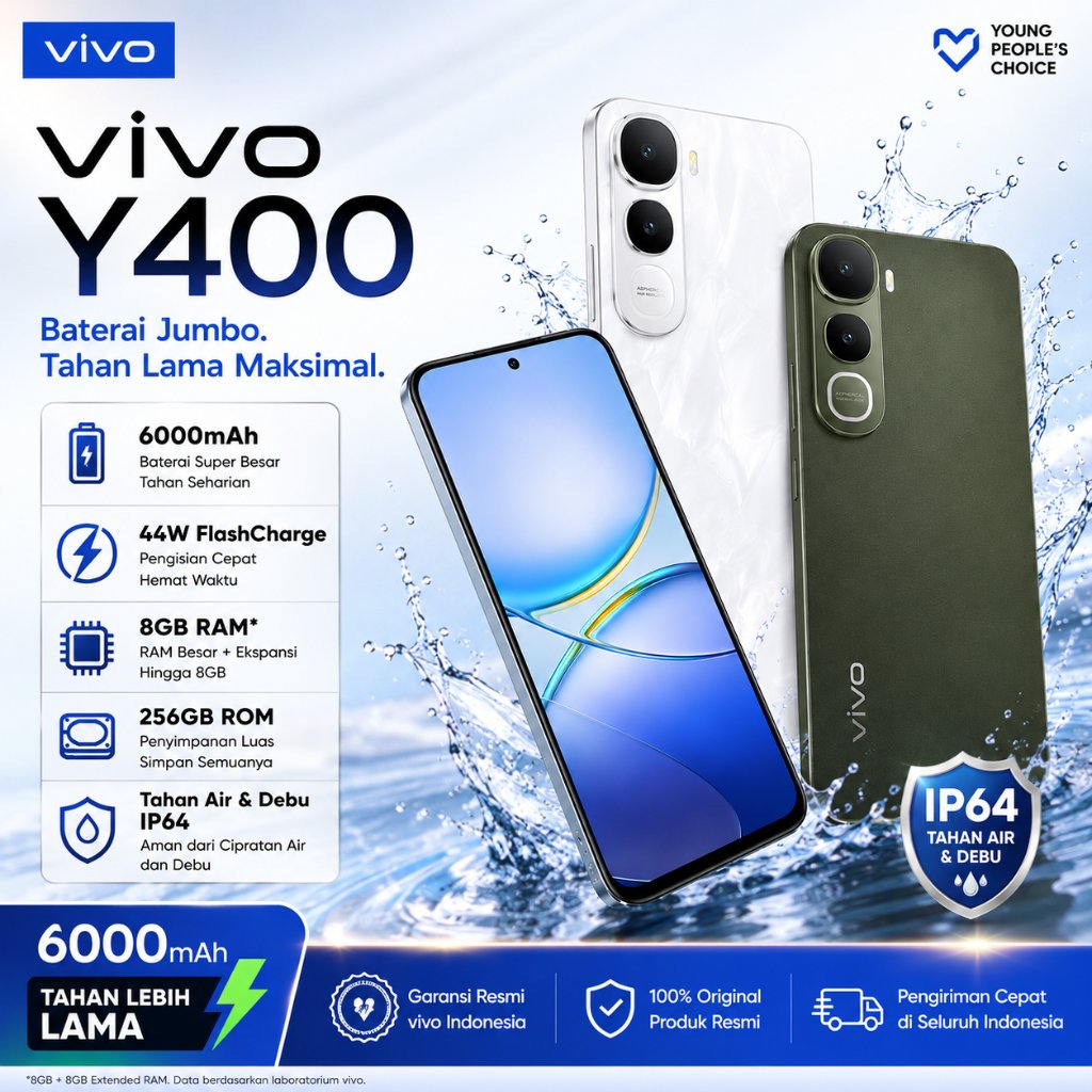 VIVO Y400 5G 8GB 256GB HP Smartphone Android AMOLED 120Hz 6000mAh Fast Charging
