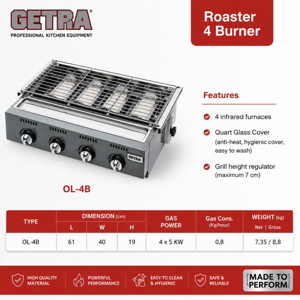 GETRA OL-4B / OL4B / OL 4B ROASTER 4 BURNER | GRILLER