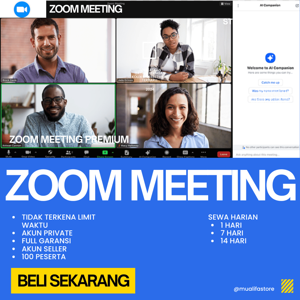 SEWA Zoom MEETING harian Premium Pro Unlimited 100 partisipan 1 hari sampai 14 hari