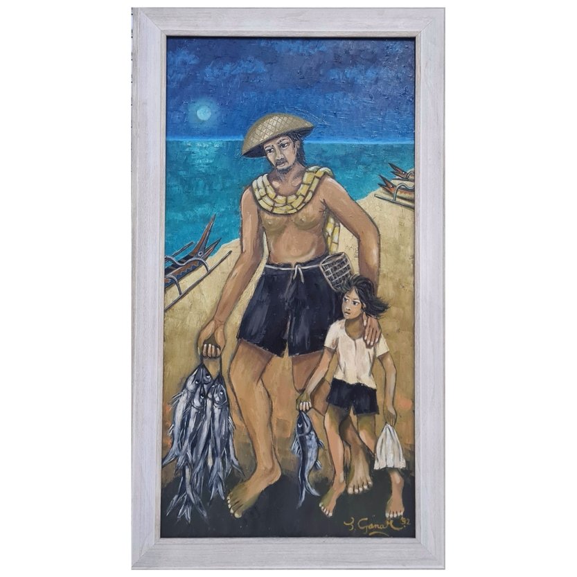 Lukisan "Pulang Dari Laut" Karya Pelukis Maestro Tatang Ganar Tahun 1992 Bersertifikat