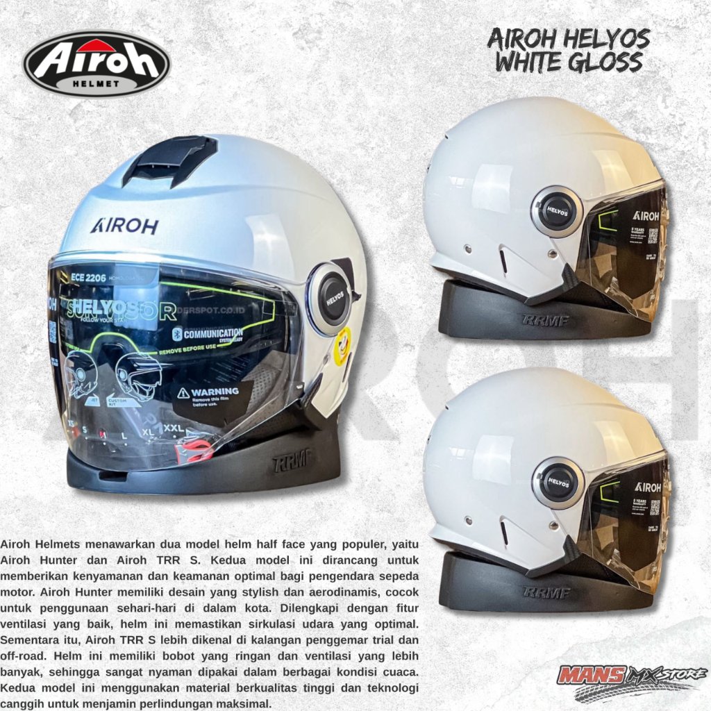 AIROH HELYOS WHITE GLOSS HELMET HALF FACE AIROH ORIGINAL HELM AIROH