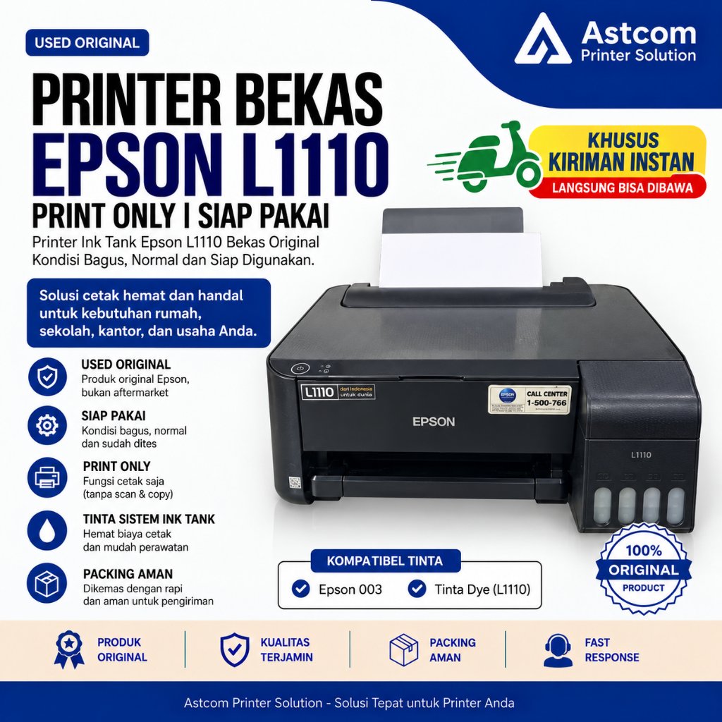 Printer Epson L1110 Bekas Original Siap Pakai Print Only | Ink Tank Epson L1110 Second Normal