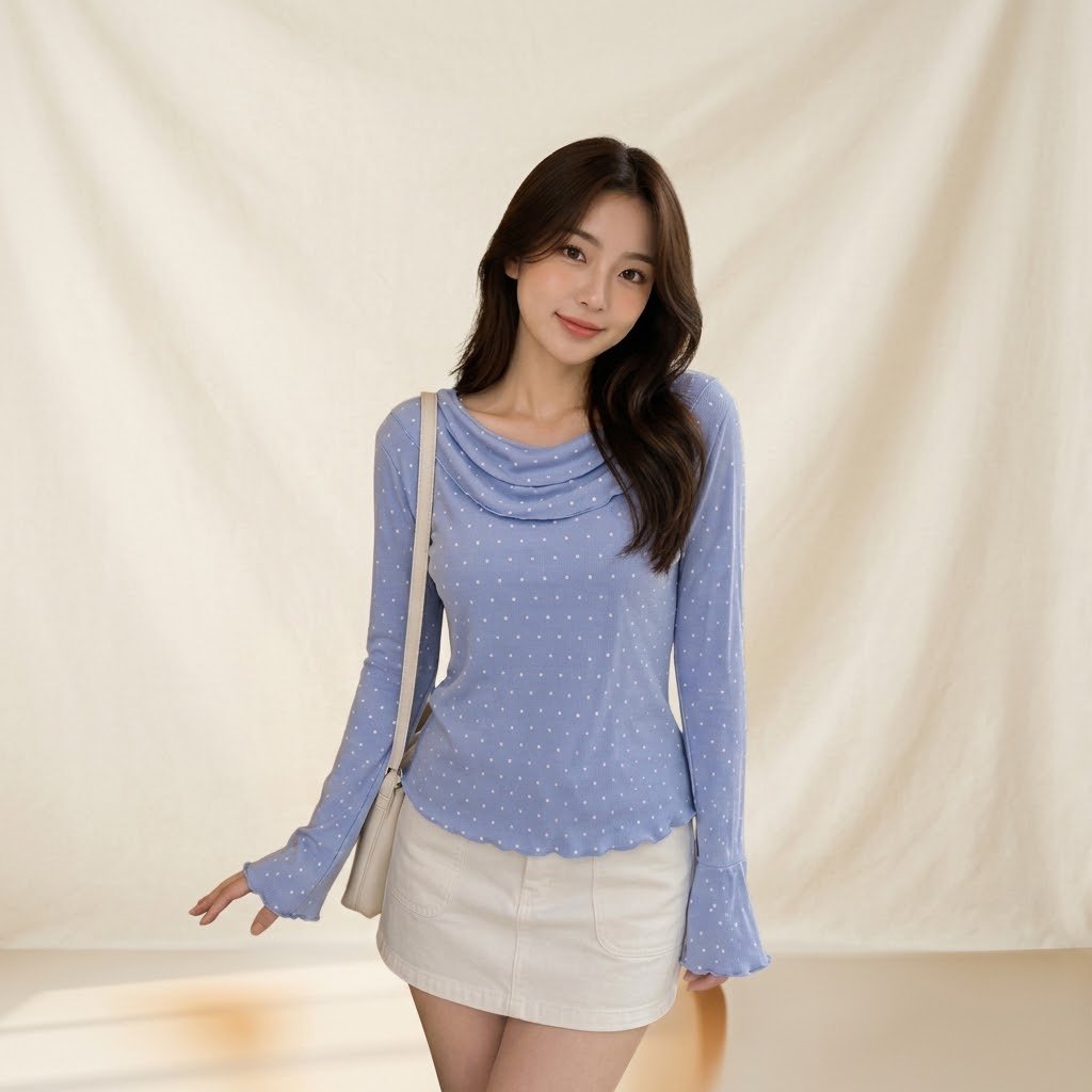 BHO FASHION - ZER BLOUSE AMELIA POLKA LENGAN PANJANG BASIC KEKINIAN BLOUSE WANITA HARIAN / MOON TOP