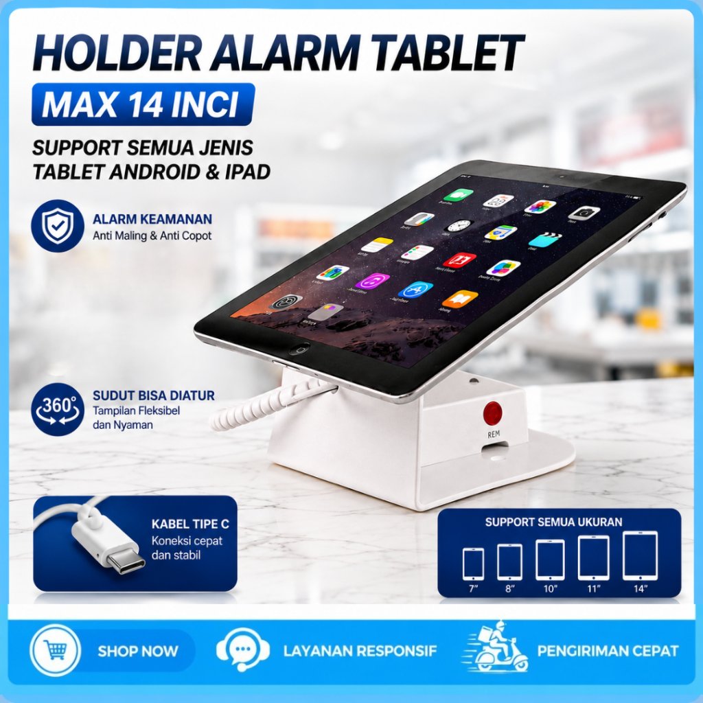 Holder Tablet Alarm Display Pengaman Pameran Tablet 4" in Security Display Dudukan Alarm Anti Maling