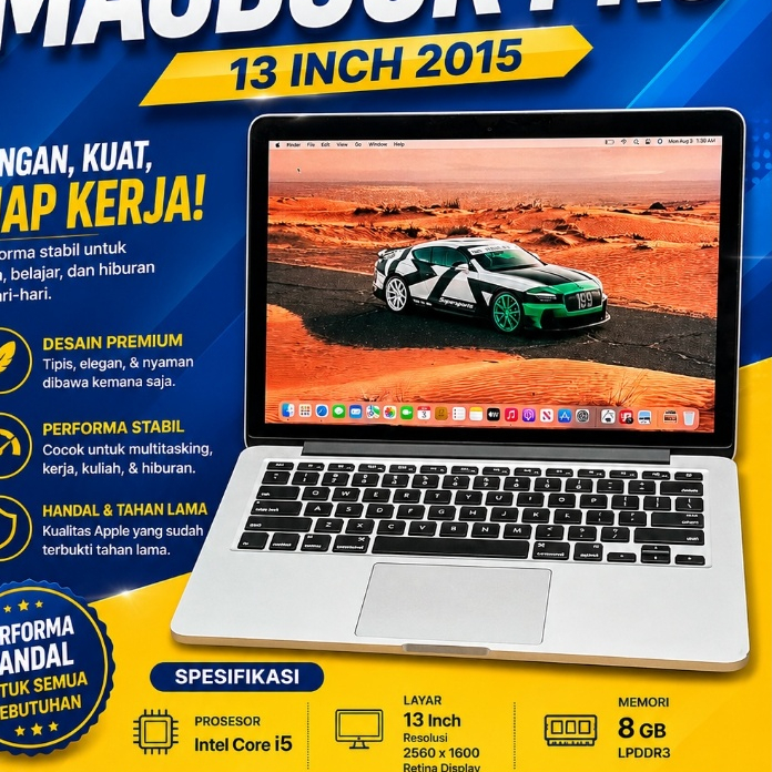 Apple MacBook Pro Retina 13 Inch Early 2015 A1502 Core i5 RAM 8GB SSD 256GB Second Original Bergaran