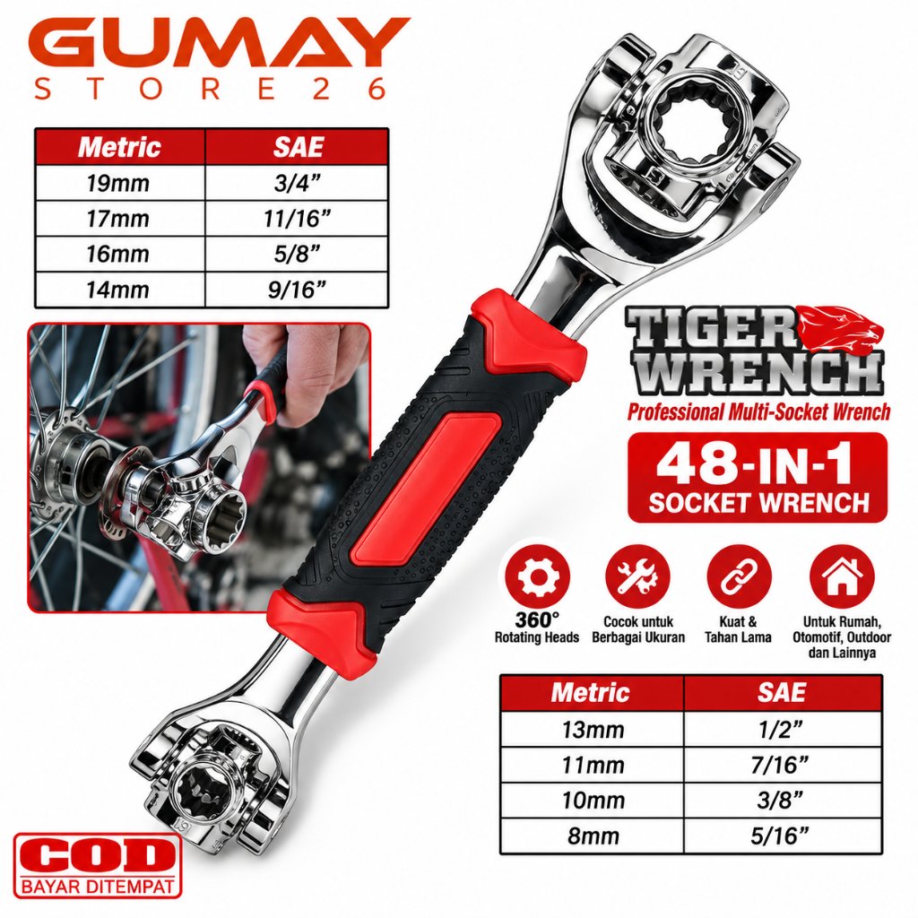 Tiger Wrench kunci Pas 48 in 1 Universal Wrench Socket Wrench