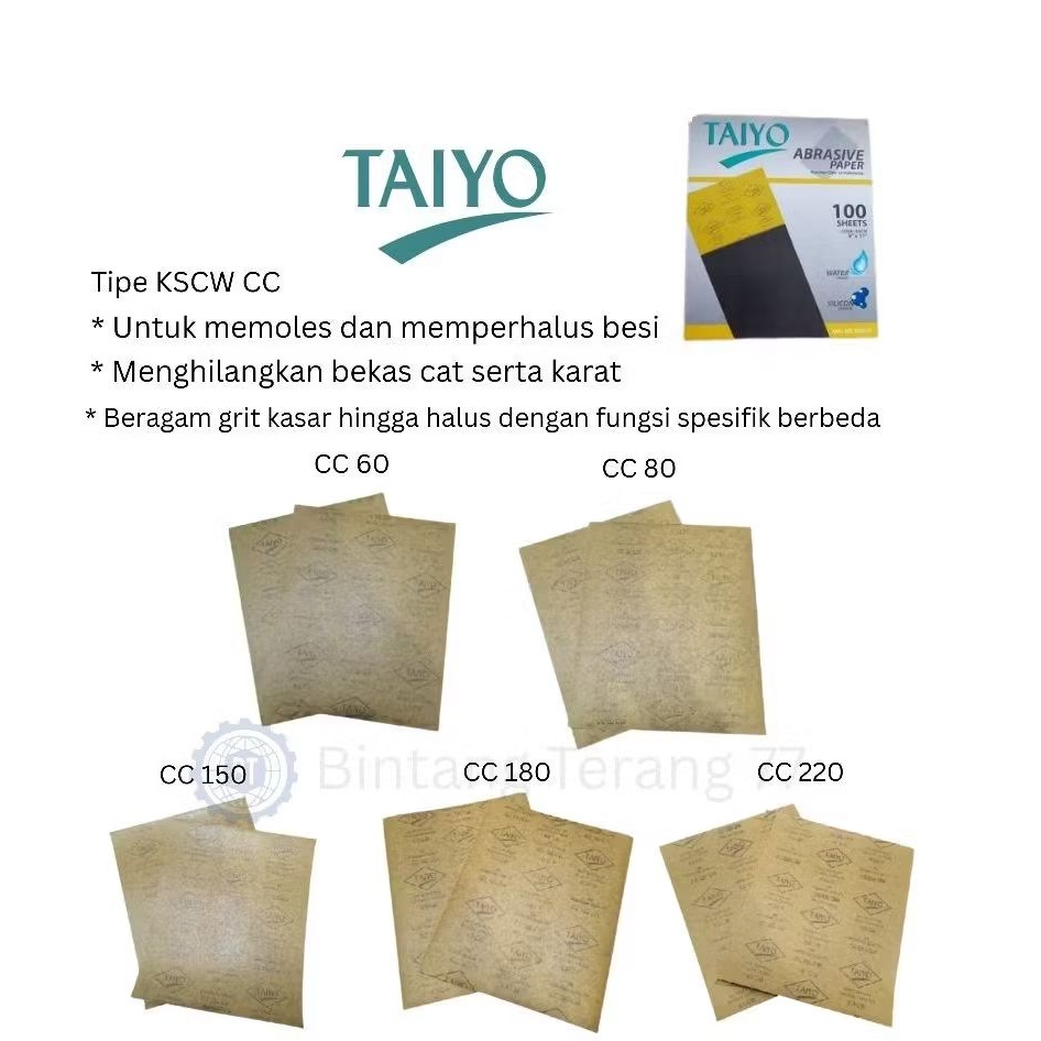 Amplas kertas (abrasive paper) Taiyo tipe KSCW beberapa varian Grit dari CC 80 CW hingga P5000