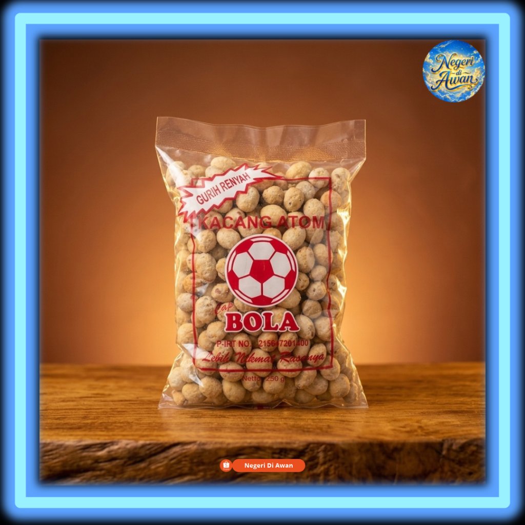 Kacang Atom Cap BOLA 250gr - Oleh Oleh Khas Samarinda - Cemilan Kacang Gurih Renyah - Rasa Asli Khas