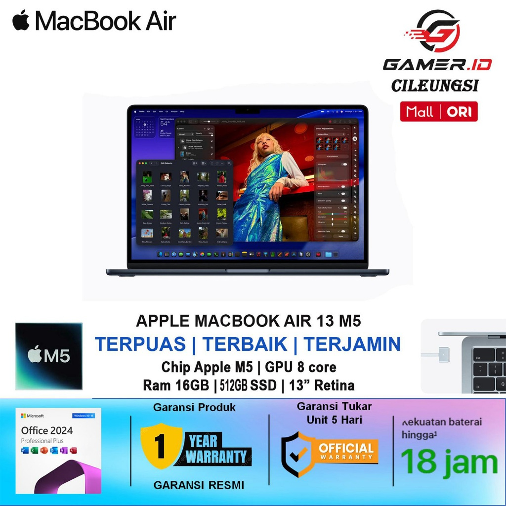 Apple Macbook Air 13 M5 Chip ( 16GB | 512GB ) - Garansi Resmi Apple Indonesia