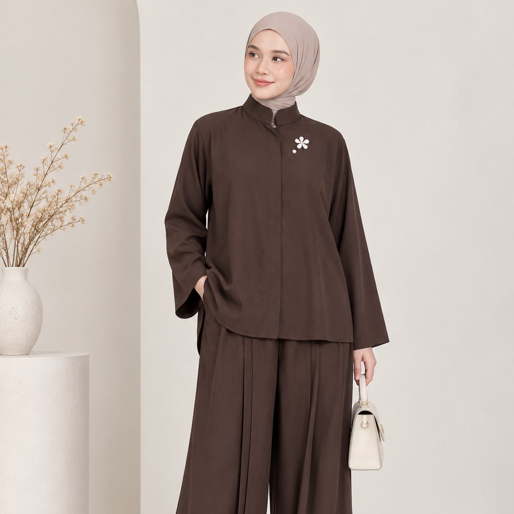 SETELAN CELANA WANITA CASUAL POLOS SIMPLE BAHAN ANTI UV ADEM JATOH LARAS ONE SET