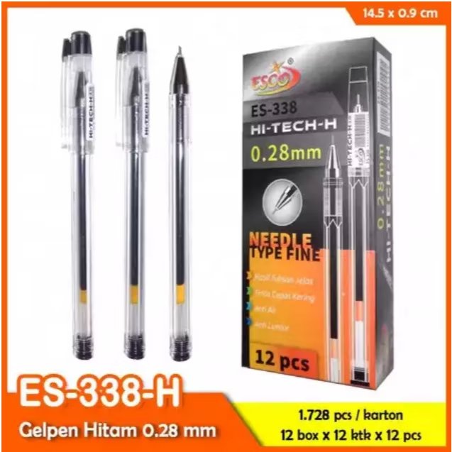 Pulpen Gel ESCO HI-TECH-H 0.28mm ES-338 (12pc)