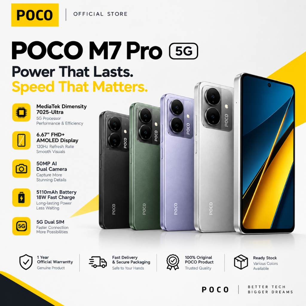 [ COD RAEDY STOCK ] POCO M7 Pro 5G 12/512GB | Dimensity 7025-Ultra | 6.67" 120Hz AMOLED | Kamera 50MP OIS | Baterai 5110mAh