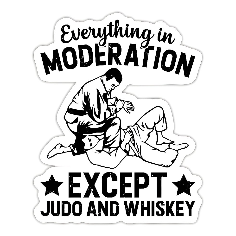 Stiker Beladiri Judo Ilustrasi Aksi Kunci Bawah Ne-Waza Quote Everything In Moderation Except Judo W