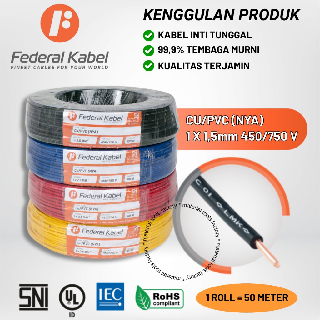 Kabel NYA - Kabel NYA Hitam - Kabel NYA Biru - Kabel NYA Merah - Kabel NYA Kuning - Kabel Listrik - 