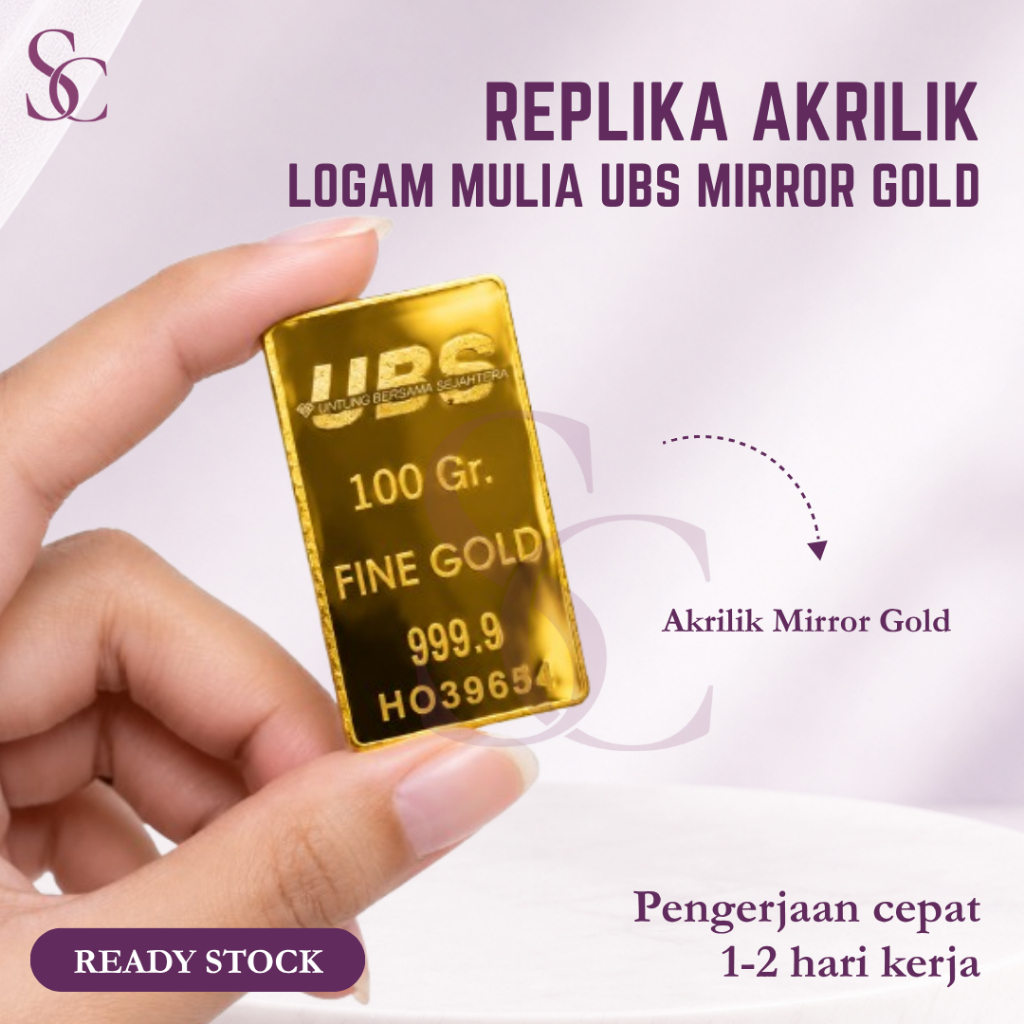 REPLIKA AKRILIK  LOGAM MULIA UBS MIRROR GOLD DEKORASI MAHAR SESERAHAN PROPERTI WEDDING