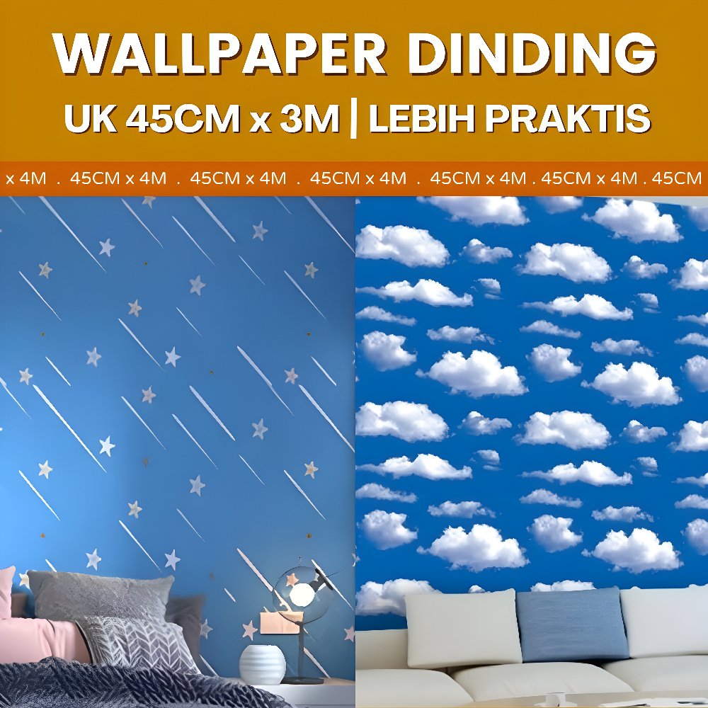 Wallpaper Stiker Dinding Kamar Tidur Anak Walpaper Atap Plafon Motif Awan Biru Langit Awan