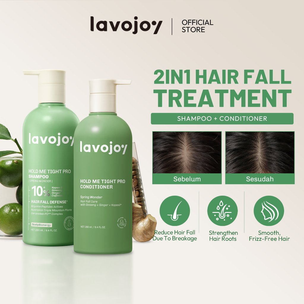 [BUNDLE] Lavojoy Hold Me Tight Pro Shampoo + Conditioner Spring Wonder | Hair Treatment | Perawatan Intensif untuk Rambut Rontok | Perawatan Rambut | Ceramide | Salicylic Acid | Hair Care | Citric Acid