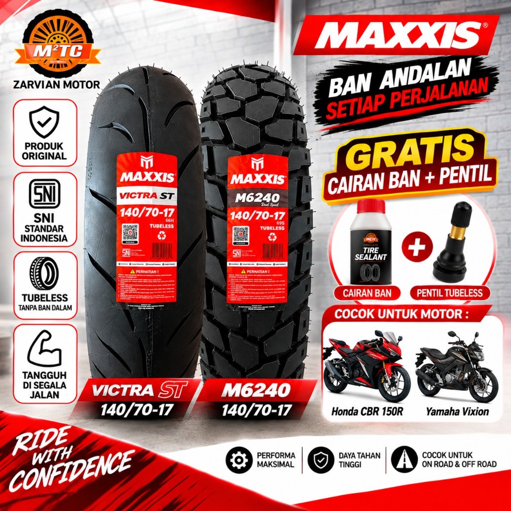 SNI Ban Motor MAXXIS M6234W, VICTRA ST { 140/70-17 } Ban Motor Dgn Velg Ring 17 motor R15 V3 / V4, C