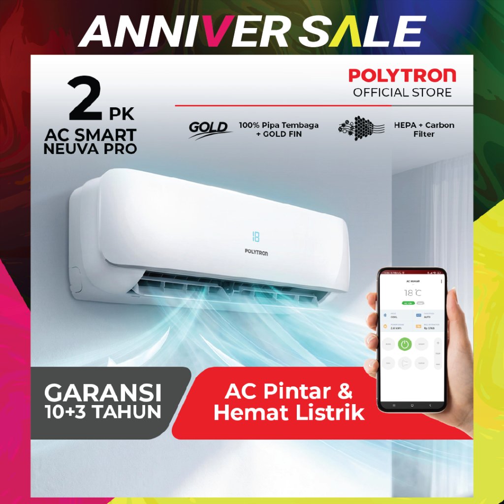 Polytron AC Split PAC18VZS 2 PK Smart Neuva Pro - Kondisioner Udara Efisien Energi