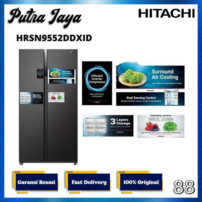 KULKAS HITACHI HRSN9552DDXID SIDE BY SIDE 525 LITER HRSN 9522 DDXID