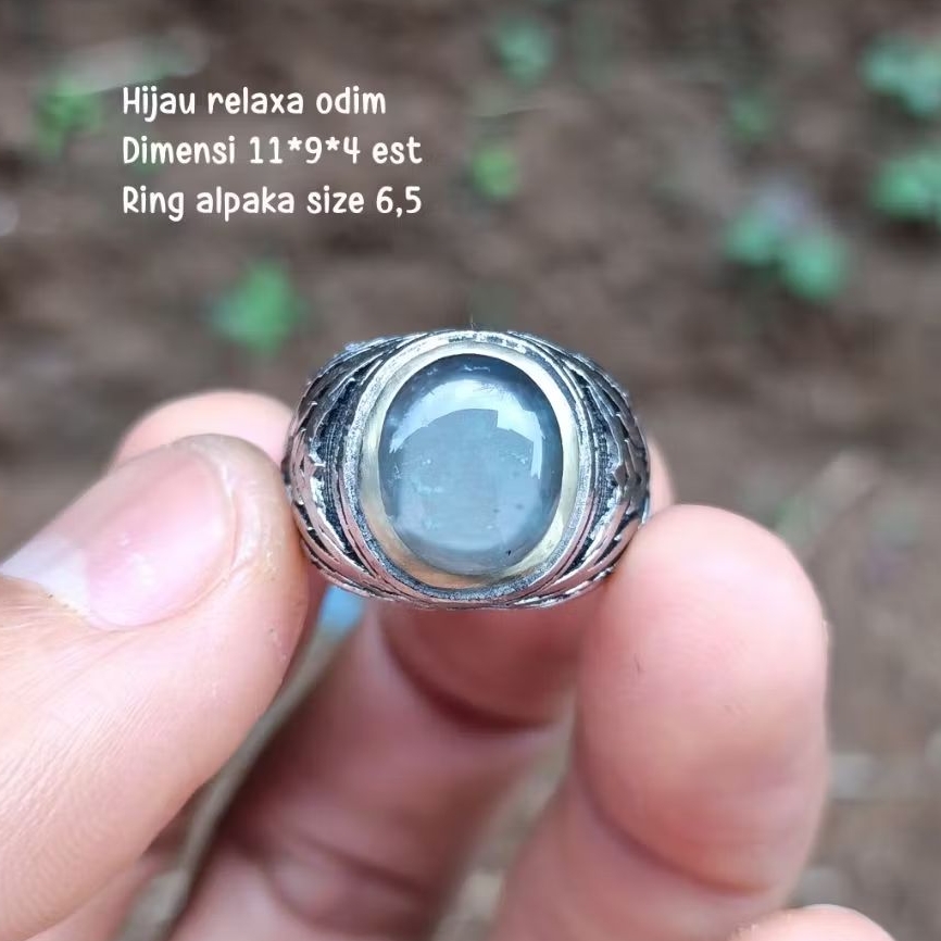 (BISA COD) Cincin Batu Akik Hijau garut Odim Relaksa - Ukuran small - Ring alpaka size 6,5