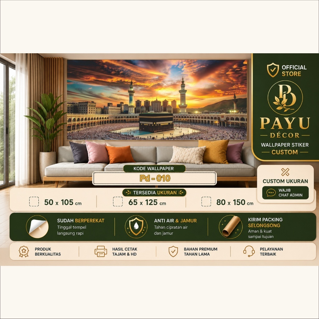 Cetak Wallpaper 3d Custom Mekkah, Wallpaper Dinding Custom Religi Islami Tema Mekkah