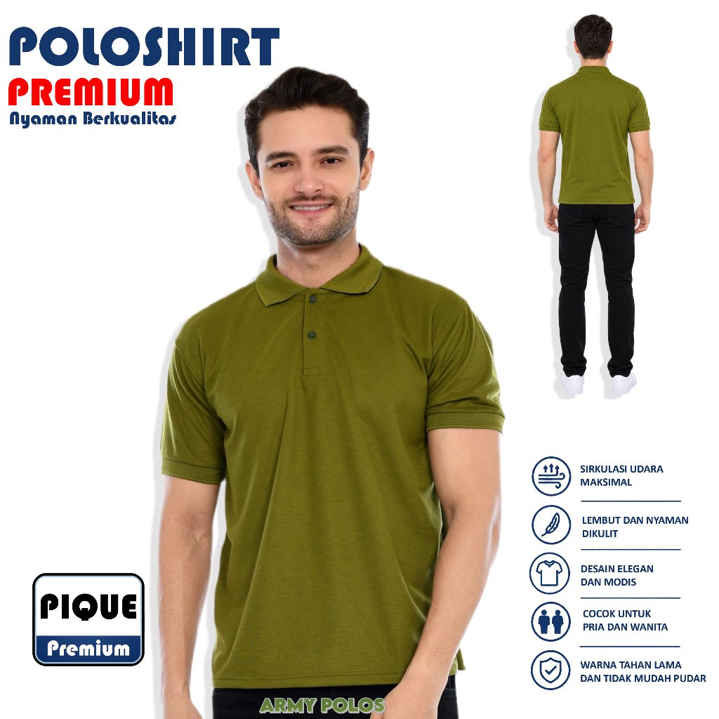 Kaos Polo Hijau Army / Kaos Kerah / Poloshirt / Polo Shirt Pendek
