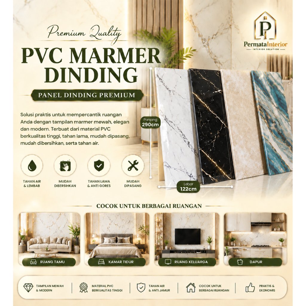 MARMER Panel PVC WallBoard Marmer Pvc 122 x 290 x 3mm Marmer Pvc Glosy Gold Series / Marmer Panel PV