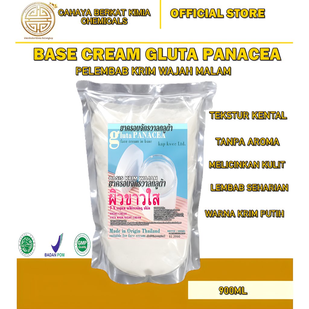 BASE CREAM GLUTA PANACEA KRIM WAJAH NIGHT CREAM BASIS BASIS KRIM MALAM PEMUTIH THAILAND BPOM HALAL 9