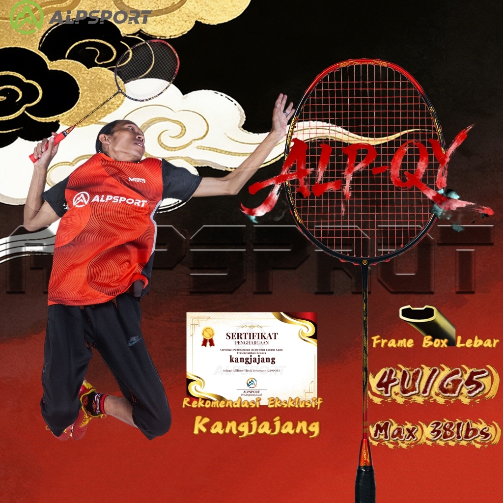 ALPSPORT New QY Pola Naga Emas Raket BuluTangkis Asli 4U Max 38LBS Golden Dragon Pattern Strung Badm