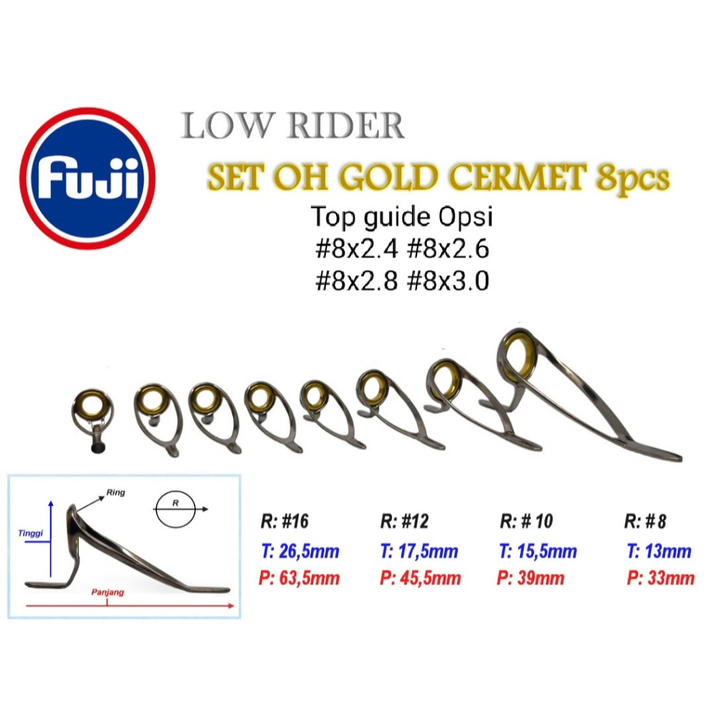 Fuji Low Rider Set Oh Gold Cermet 8pcs Top Guide Opsi #8x2.4 #8x2.6 #8x2.8 #8x3.0
