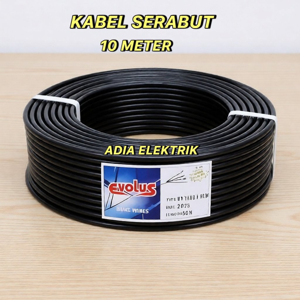 Kabel Serabut 2x0,75 NYYHYO Evolus Serabut ( 10 Meter ) / Kabel Listrik Serabut Tebal Hitam / Kabel 